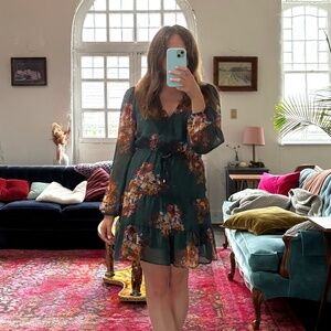 Altar'd State Long Sleeve Aquamarine Floral Dress | Size S